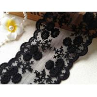 China Black Flower Embroidery Tulle Mesh Nylon Lace Trim With Scalloped Edge 4.3'' Width on sale