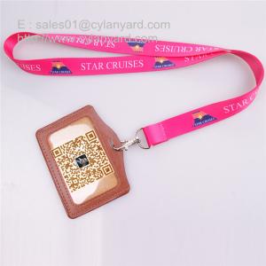 Sub printing neck lanyard with leather id badge, 2 sides sub print flat lanyards,