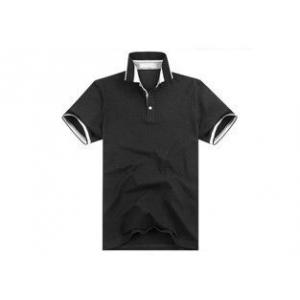 Slim Fit Cotton Polo Shirts Embroidered Black Lapel / Custom Polo Tee Printing