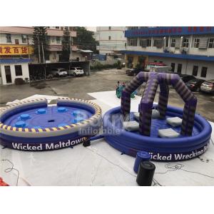 Purple Or Custom Made Inflatable Meltdown Rotating Game , Inflatable Last Man Standing Game