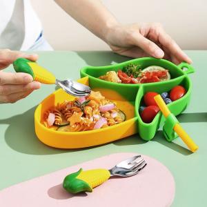 Divided Corn Plate Set Silicone Baby Feeding Set Non Slip Suction Base