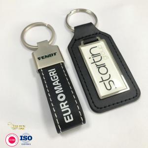 China Real Leather Rectangle Key Chain Name Silk Screen Zinc Alloy Personalised Keychain supplier