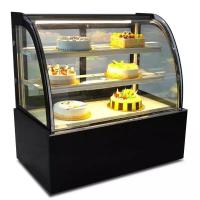 China Ventilated Cooling Front Open Cake Display Freezer Double Glazed Toughened Safety Doors on sale