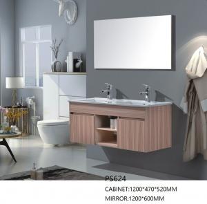 China Wall Mounted PVC Bathroom Cabinet with Mirror and Resin Countertop on sale 