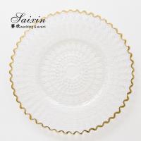 China Gold Clear Beaded Glass Charger Plates Round 32cm on sale