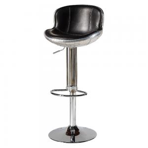 Disc Base Aluminium Aviation Black Leather Bar Stool Chairs Height Adjustable