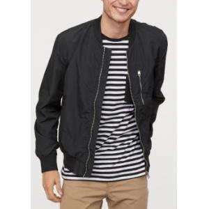 Polyester Lining Nylon Blend Bomber Jacket , Woven Ribbed Mens Stand Up Collar Coat