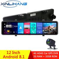 China Android 8.1 4G Rearview Mirror 1080P Full Hd Car DVR Vehicle Blackbox 12 Inch Dual Lens on sale