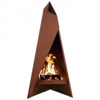 China Freestanding 120cm Modern Outdoor Fireplace Geometric Corten Steel Chimenea on sale