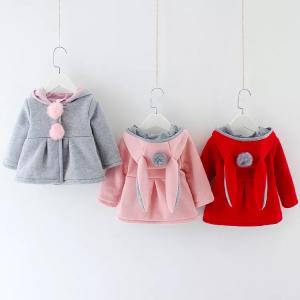 Winter Children's Clothing Girls Bunny Ears Warm Cotton Coat Baby Girl Hooded Coats