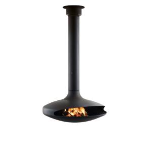 China Decorative Modern Indoor Hanging Fireplace Matte Black Suspended Wood Stove supplier