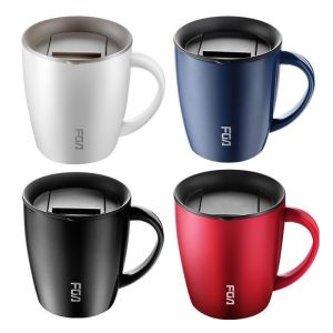 China Custom Color Double Wall Thermal Stainless Steel Coffee Mugs 380ml Insulated Coffee Travel Cup With Handle Elegant Design Good Heat Insulation on sale