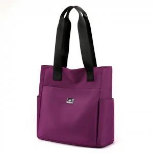 China Custom printed tote bag 420d black purple nylon water resistant zipper hobo women hand bag with handle supplier