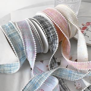 25mm Polyester Ribbon Lattice Plaid Ribbon Pearl Edge OEM ODM