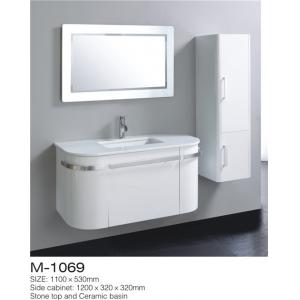 China LED Mirror Wall Hung Bathroom Vanity , White Bathroom Vanity With Side Cabinet supplier