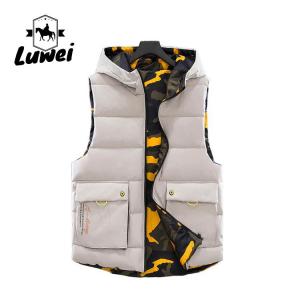 Zipper Up Cold Weather Vest Sleeveless Reversible Hooded Cotton Padded Vest