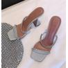 China Glitter PU BSCI Sexy High Heel Sandals with crystal studded straps wholesale