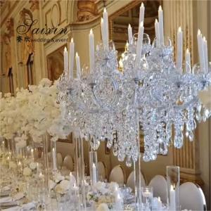 18 Arms Pendant Full Crystal Glass Pendant Chandelier Transparent Foot Candle Holder