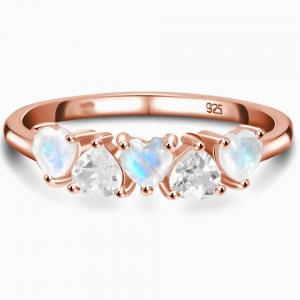 China Trendy Ring for Women 925 Sterling Silver Moonstone Ring Heart Shape Gemstones Dainty Matching Stacking Ring supplier