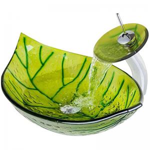 565mm Length Countertop Wash Basin Green Leaf 365mm Width Hot Melted Hand Drawing