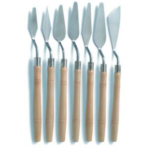 7 Knives Painting Knife Set , Stainless Steel Metal Palette Knife With Wood Handle