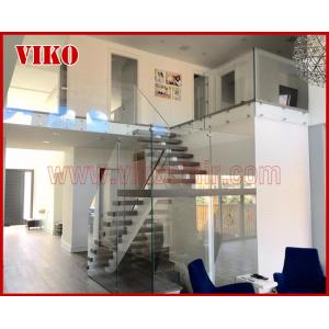 Straight Stringer Staircase VK12S Double Steel Plate Stair,304 Stainless Steel,Glass Tread,12mm Tempered Glass Railing,