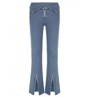 China Custom Clothing Factory China V-Neck Turned-Up Flared Jeans Zipper Slit Bell-Bottoms Tight Pants on sale
