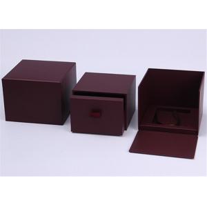 Dark Red Paper Wooden Watch Box High End Rigid Hot Stamping / Printing Logol
