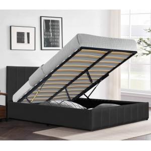 Black Velvet Fabric King Size Gas Lift Bed Wooden Frame