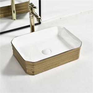 Hotel Bathroom Sanitary Ware Plating Golden Countertop Face Hand Wash Basin