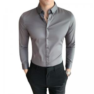 Men's Fashionable Business Casual Shirt Plain Solid Long Sleeve Slim Fit Office Shirts