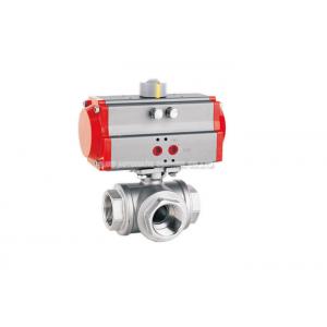 Three Way 6.4MPa Pneumatic Actuator Valve , Stainless Steel Ball Valve Gas Liquid