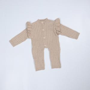 China Unisex Speckled Knit Baby Long Sleeve Frill Footless Romper One Piece Button Down Jumpsuit Playsuit 100% Cotton supplier