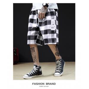 BEIANJI Cotton Polyester Black White Checkered Shorts Garment Dyed