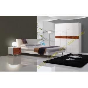metal feet double bed, nightstand and wardrobe, high gloss bedroom furniture