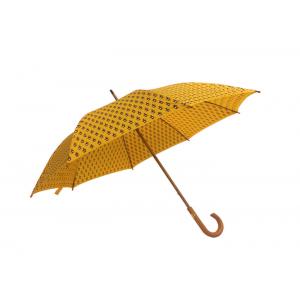 Yellow Women'S Wooden Rain Umbrella Wooden Handle Shaft Polyester Fabric