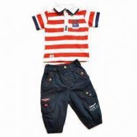 China Boy's Suit/Children's 2-piece Set with Red/White Stripes, Polo T-shirt and Pants on sale