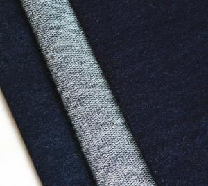 China hot !!!Indigo French Terry jean fabric,indigo cotton/polyester/spandex knitted denim fabri on sale 