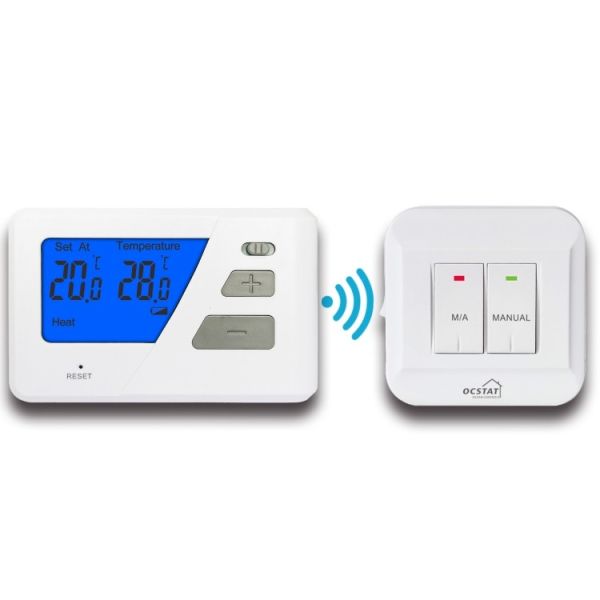 Riseem Blue Backlight RF Digital Non Programmable Thermostat For Boilers  With Bat - Low Indicator