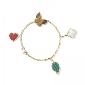 4 Motifs Lucky Alhambra Bracelet 18k Yellow Gold With Carnelian / Tiger'S Eye Stone