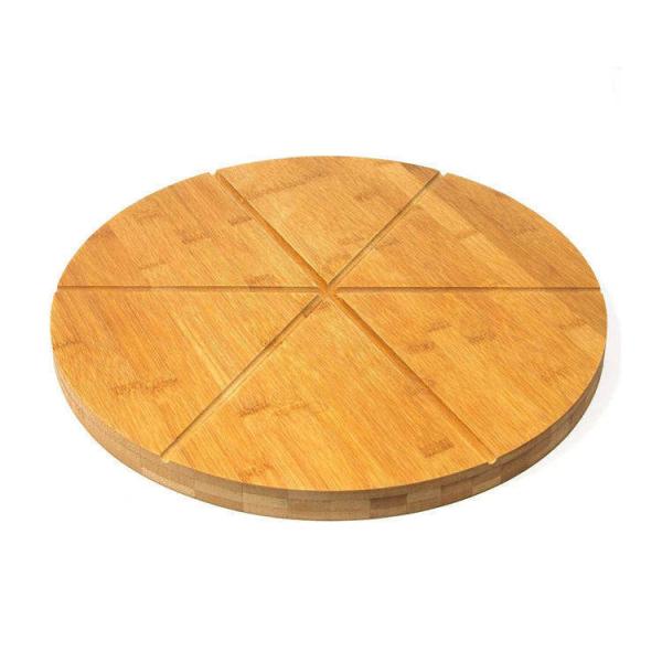 Round 25cm Bamboo Butcher Block Cutting Board Divide Pizza Tray With Cutter
