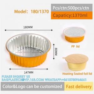 180mm Diameter 1370ml Fast Food Packing Pan Plates Disposable Food Tray Aluminum Foil Containers With Cardboard Lid