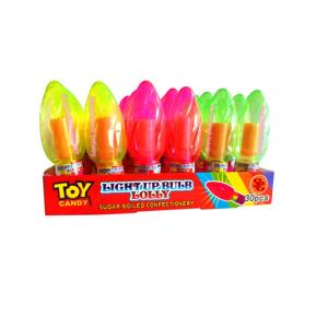 China As crianças iluminam acima o sabor da morango do pirulito da forma do bulbo dos confeitos dos doces supplier