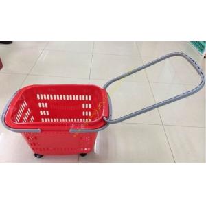 Extensible Draw Bar Shopping Basket With Wheels And Handle , Grocery Basket On Wheels