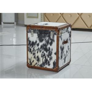 China Vintage Style Leather Storage Trunk Cow Leather Fur Material 1 Drawer Top Genuine Handle supplier