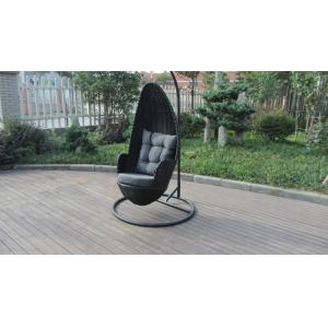 China Stock Discount Rattan Furniture Black Rattan Hanging Swing Chair With Grey Cushion supplier