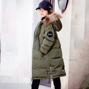 China Bilemi Long Hooded Real Fur Coats Kids Down Jacket Army Gren Winter Jacket for Boy supplier