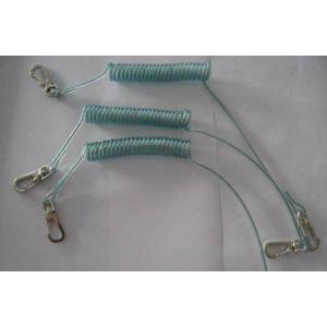 China Coiled retractable tool lanyard w/lobester hooks light gray plastic coated safety tethers supplier