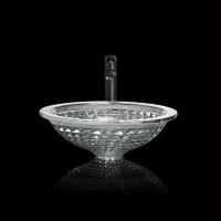 China Silver Funnel Shaped Crystal Wash Basins Chromed Etched Glass Vessel Sinks on sale
