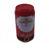 China Coca Cola Shape Empty Metal Christmas Tin Cans With Coin Slot Lid on sale